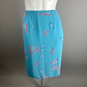 Vtg 90s Express Butterfly Skirt Blue Floral Demure Coquette A-line Womens 13/14